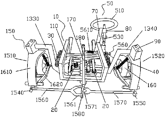 Independent suspension mechanism and steering mechanism with motor vehicle front wheels capable of jumping uprughtly