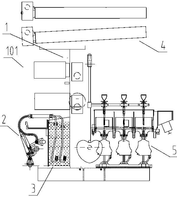 A spinning process of a spinning machine provided with a three-spindle passive winding device