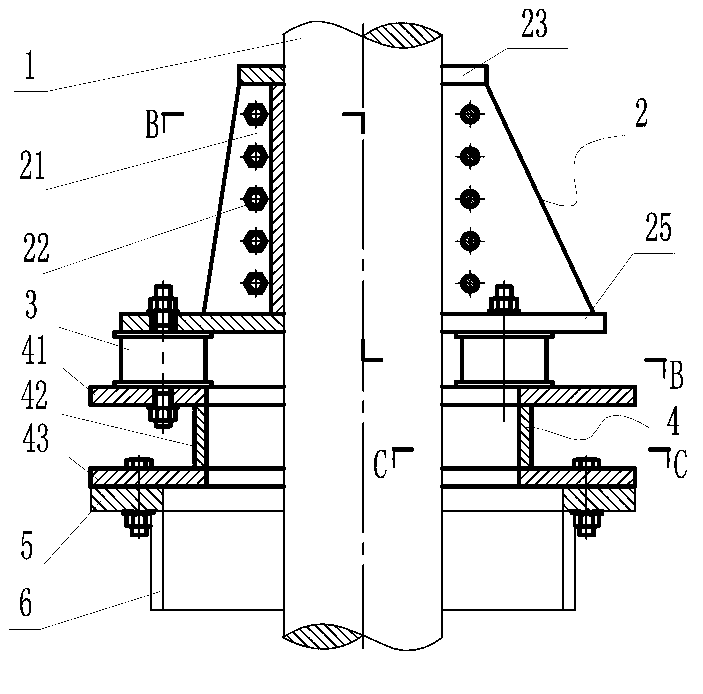 Shear type rubber damper with cable fastening device