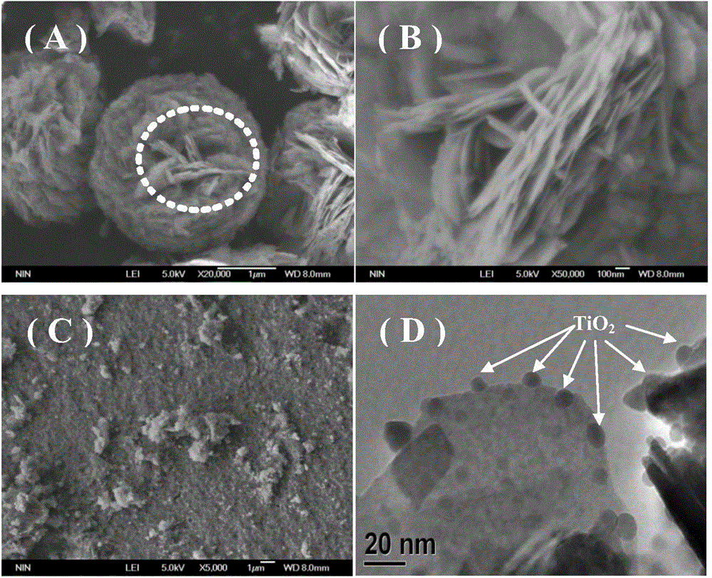 Preparation method of bismuth tungstate-titanium dioxide heterojunction composite photocatalysis material