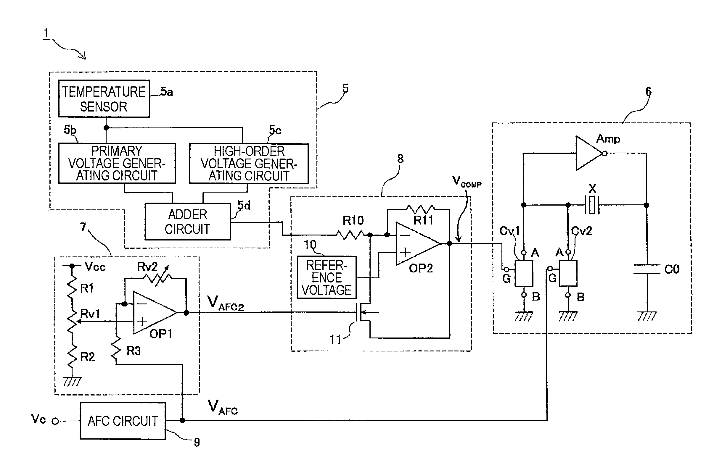 Voltage control type temperature compensation piezoelectric oscillator