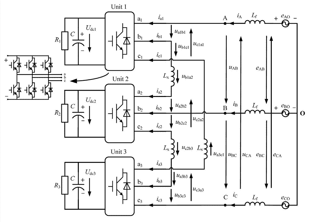 Method for controlling triple line-voltage cascaded (LVC) converter based on equivalent circuit model