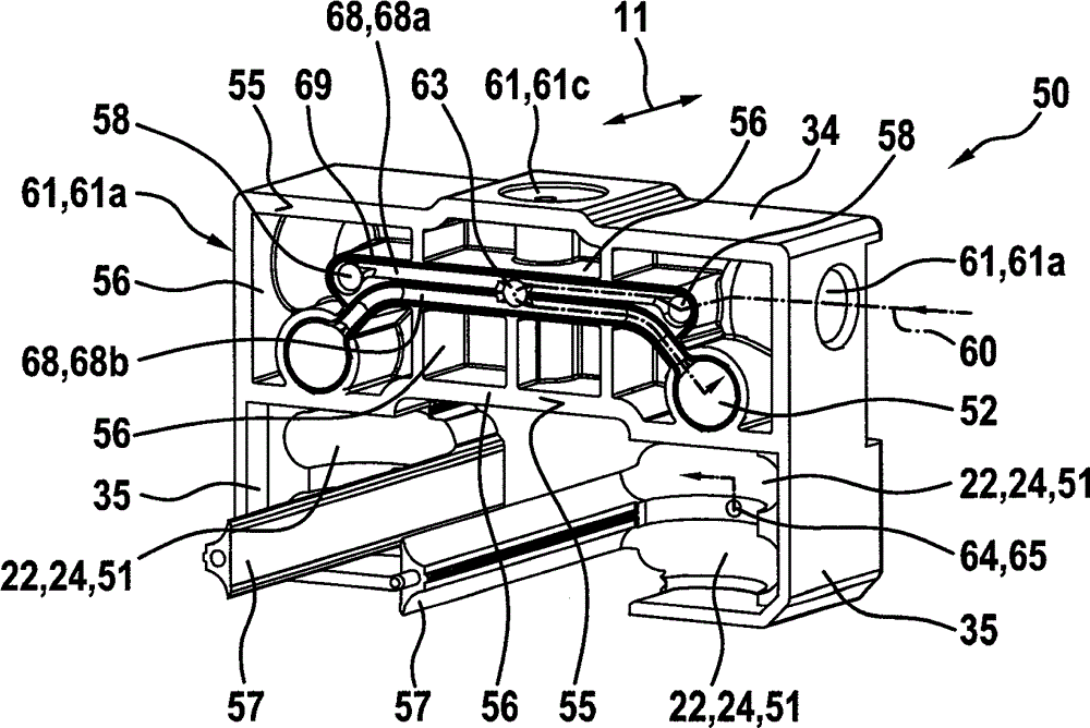 Guide carriage with fastening bore which is a component of a lubricant flow path