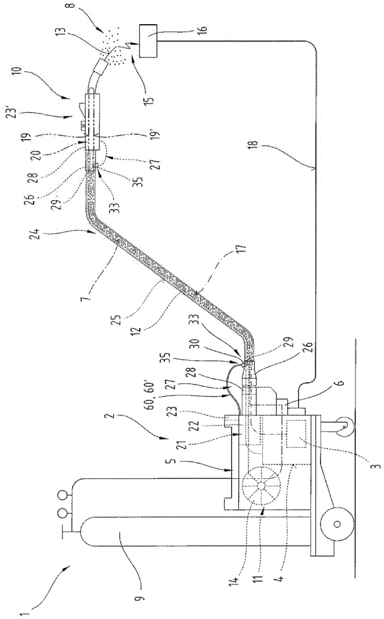 Hose assembly and coupling device for a welding device