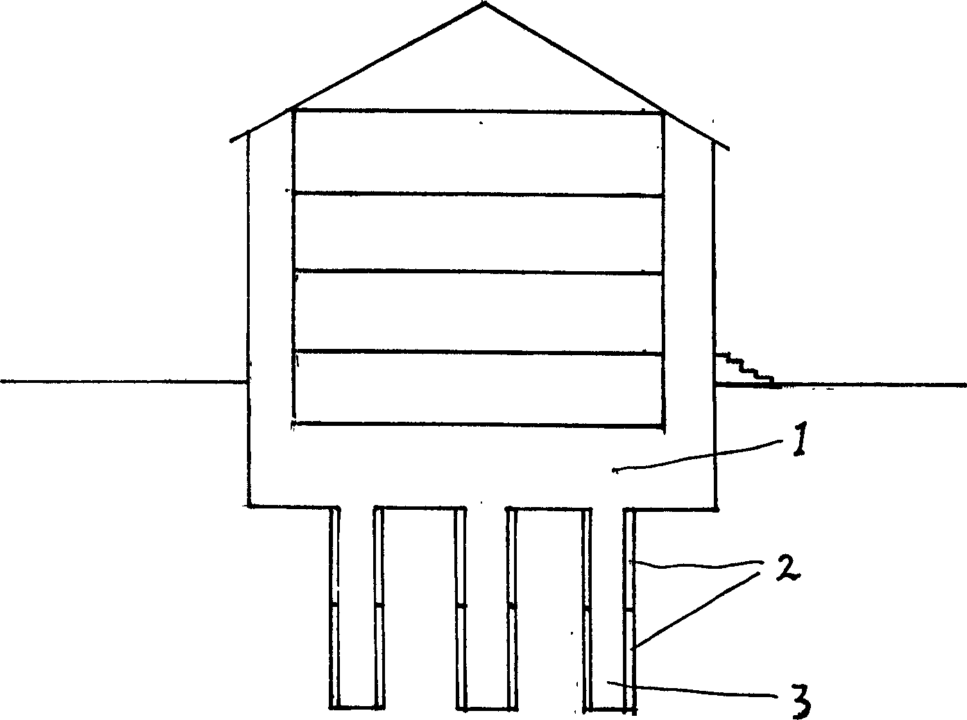 Fondation structure of soft soil building using grade beam with steel reinforced concrete root pile