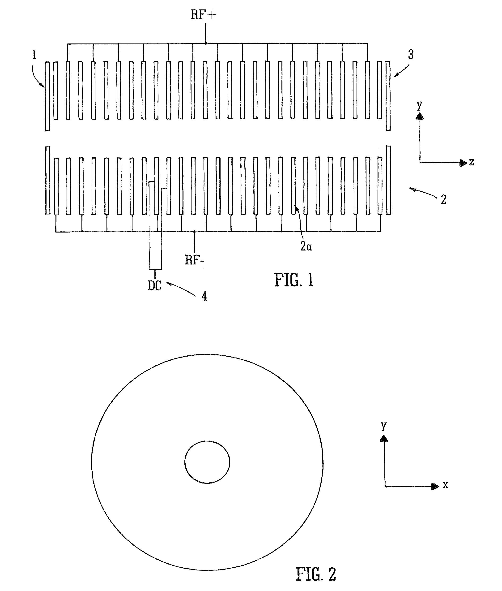 Mass spectrometer device and method using scanned phase applied potentials in ion guidance