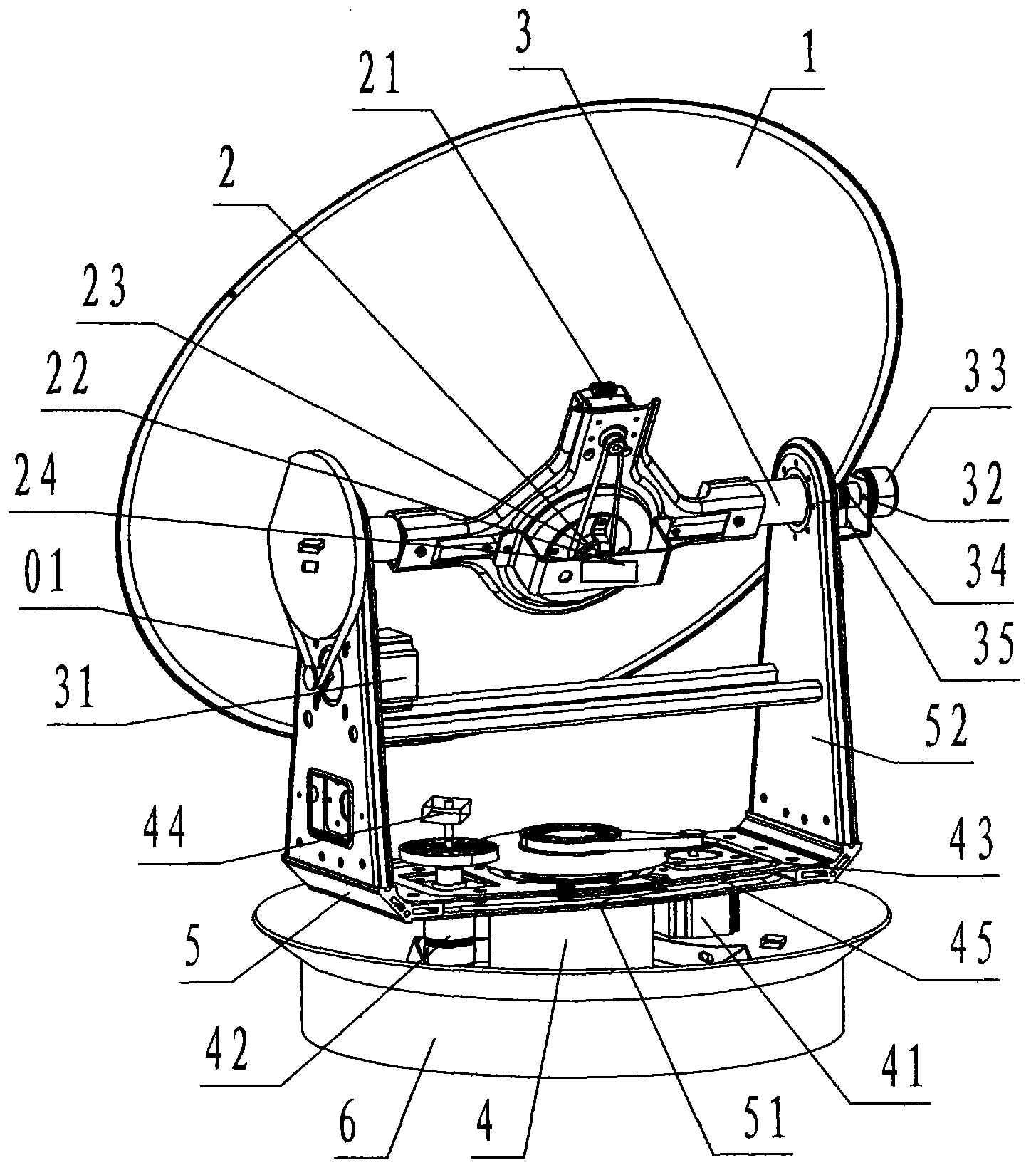 Three-axis stable follow-up tracking device of shipborne satellite antenna