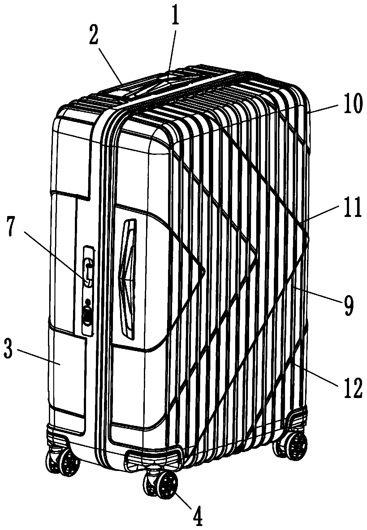 Trolley case having suspension structure and separated middle frame and rotating shaft