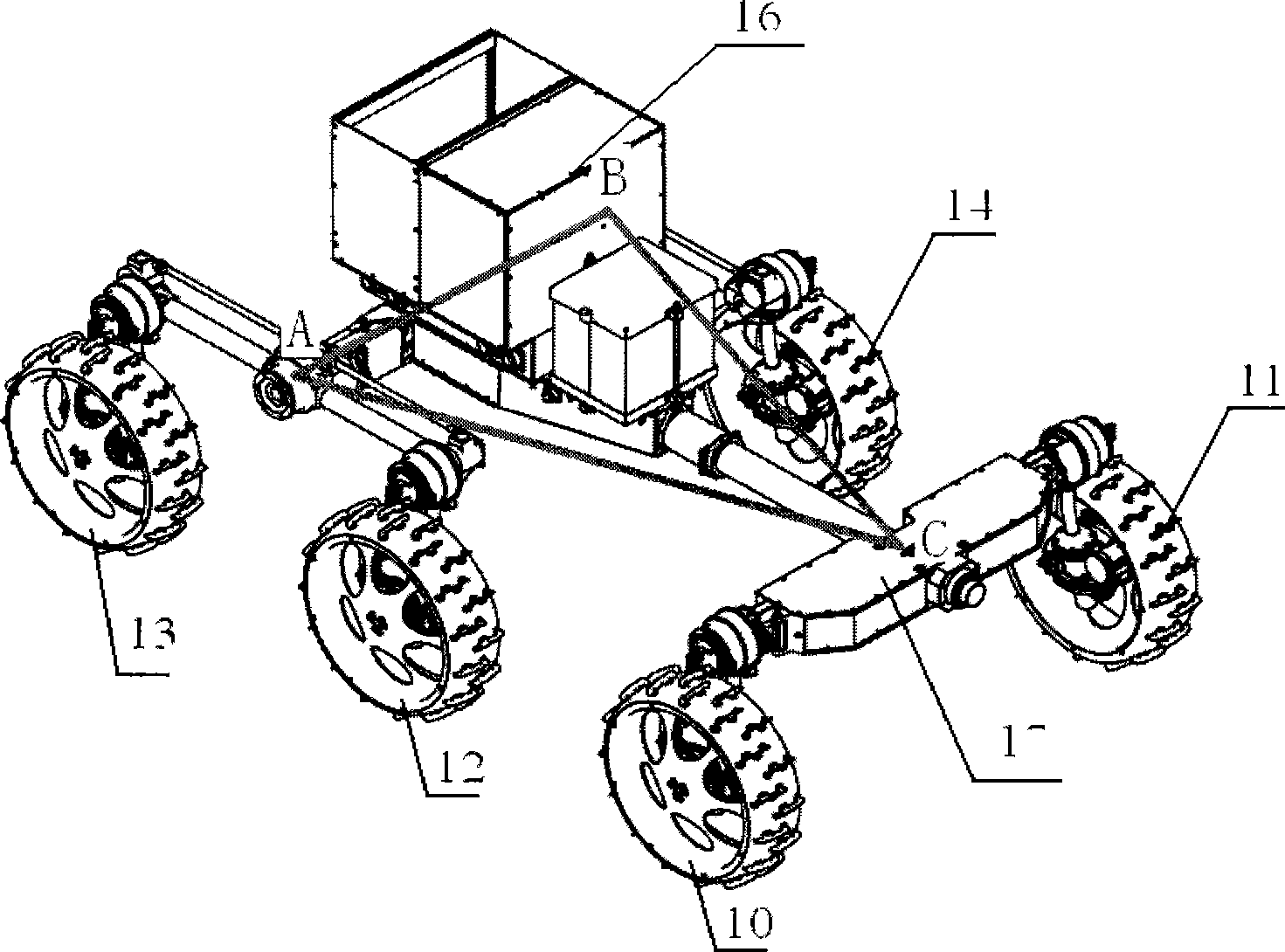 Six-wheel running system for interplanetary exploration patrol vehicle