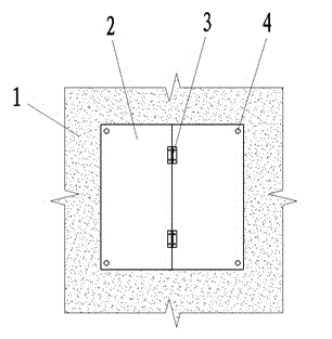 Template structure for plugging reserved hole in exterior wall and plugging method