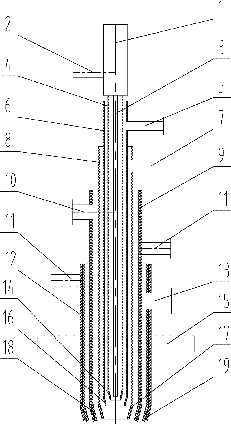 Combustion nozzle combination device of multi-channel coal water slurry gasification furnace
