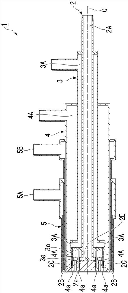 Burner for producing inorganic spheroidized particles, device for producing inorganic spheroidized particles, and method for producing inorganic spheroidized particles