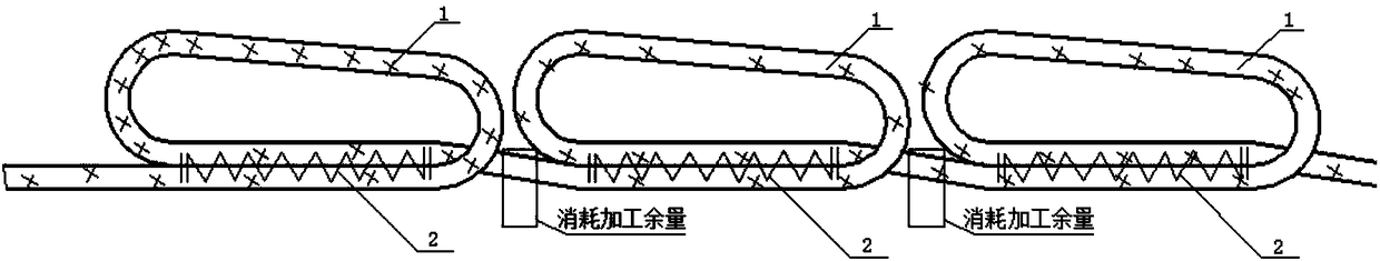 A sewing processing method and product suitable for connecting collars of aerial bomb umbrellas