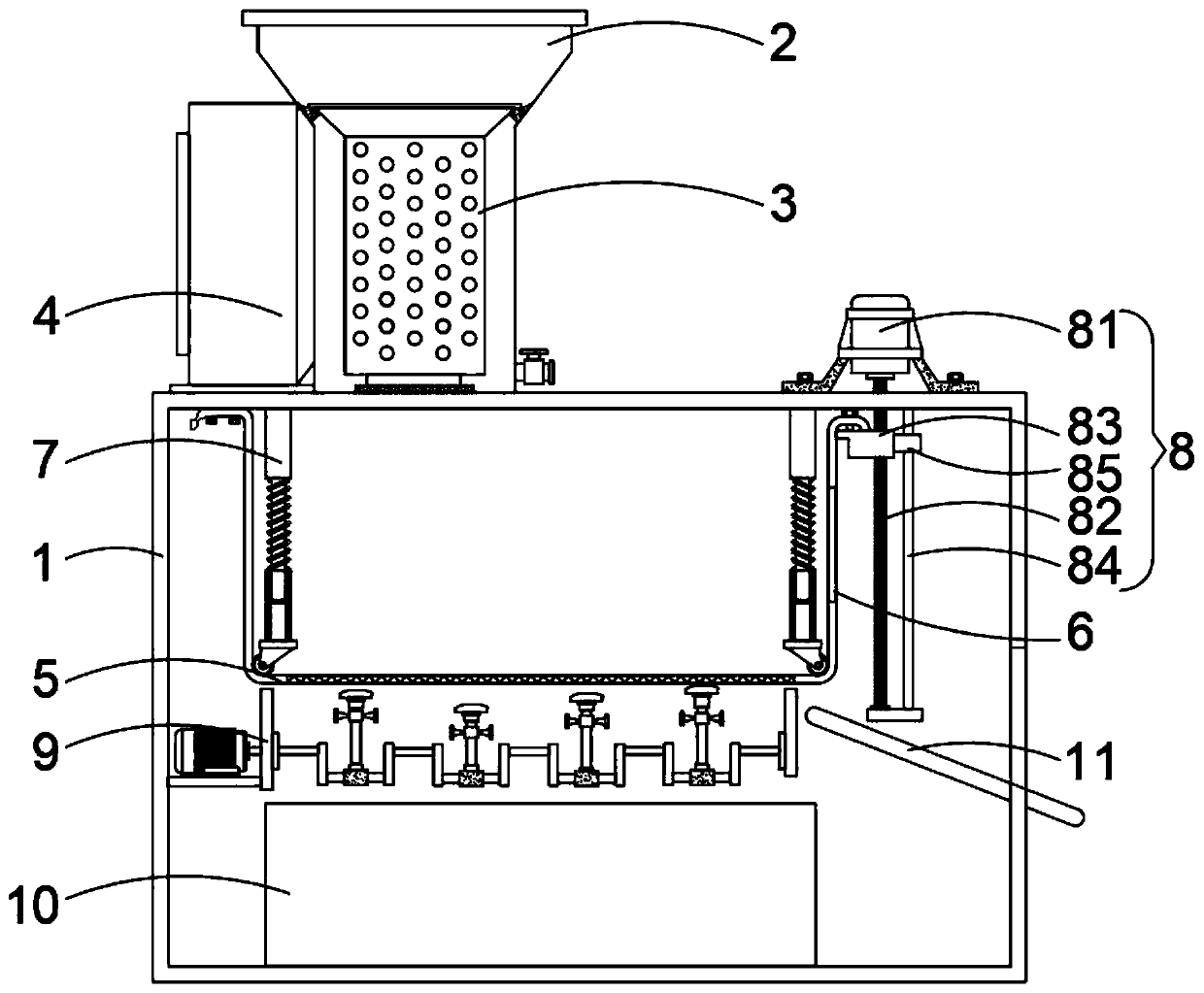 Rice screening device with dust removal function for rice production