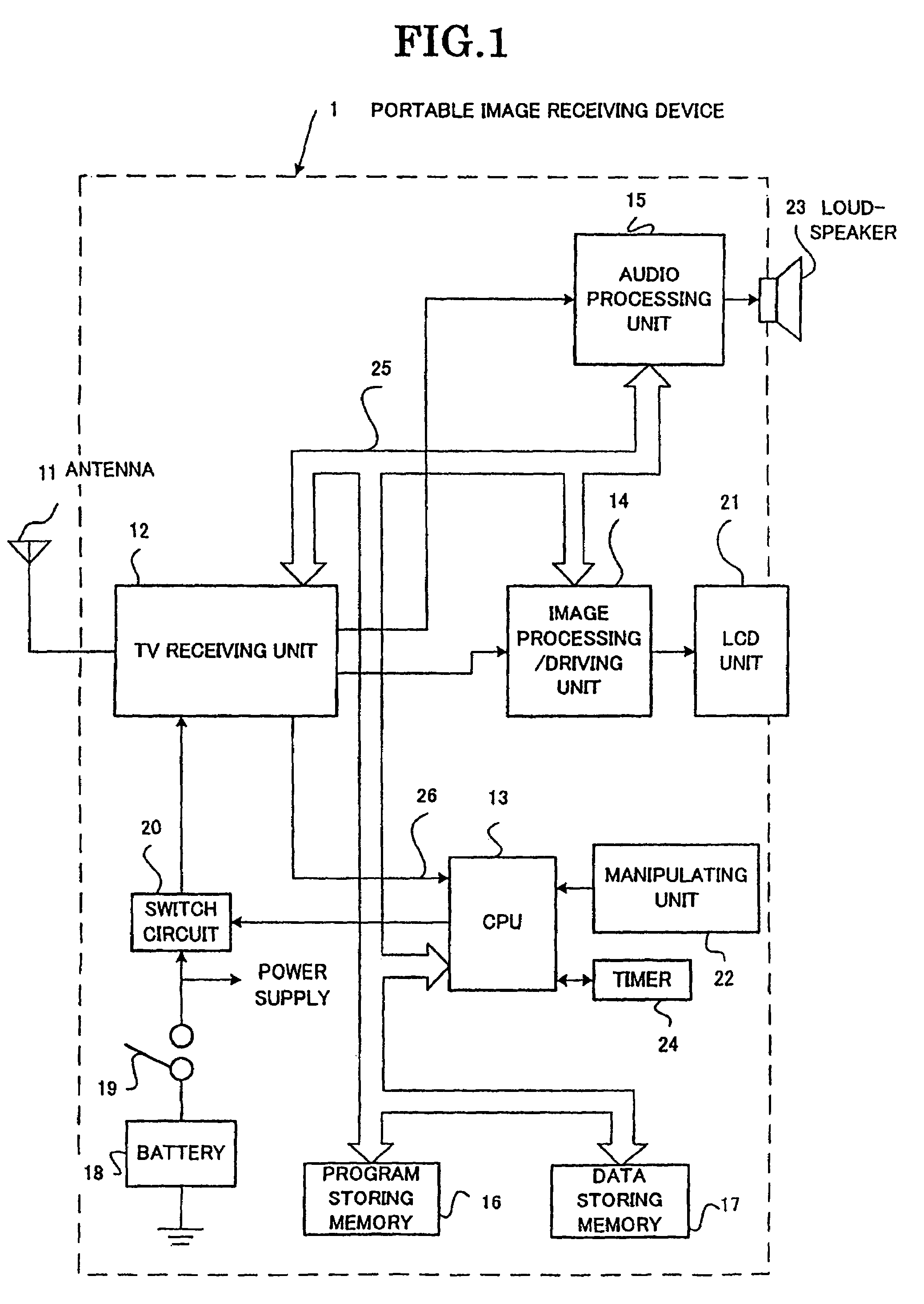 Mobile telephone and image receiving device with reduced power consumption