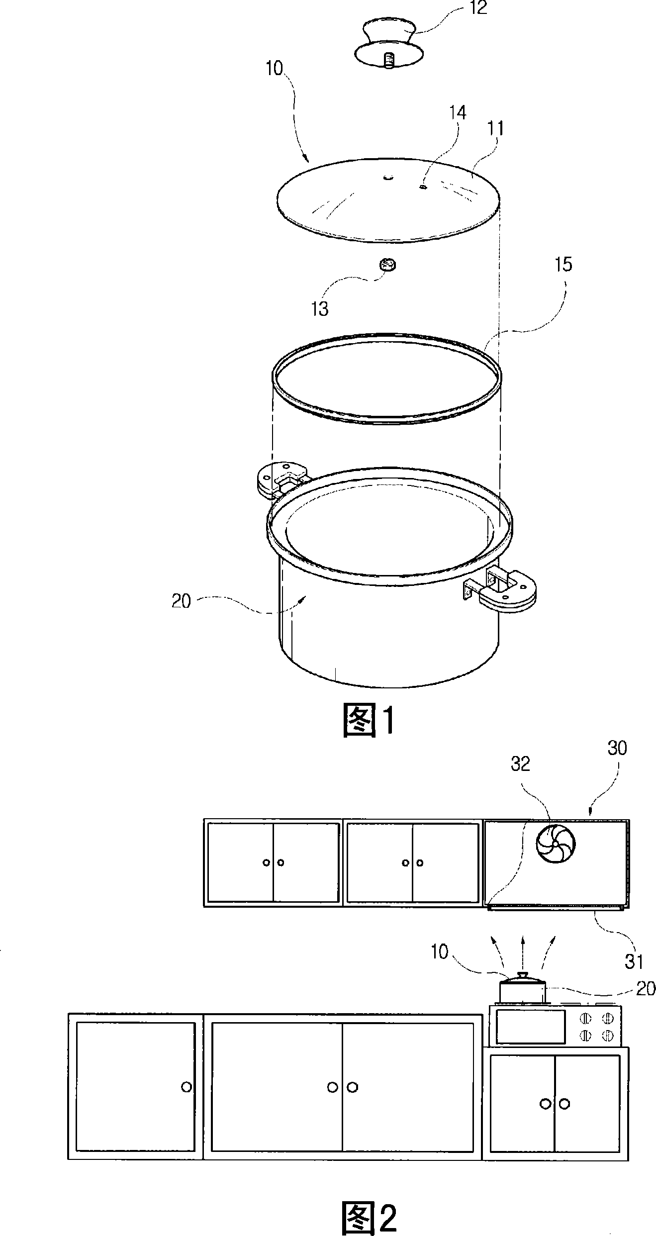 Apparatus for discharging the smell in the lid of cooking receptacle
