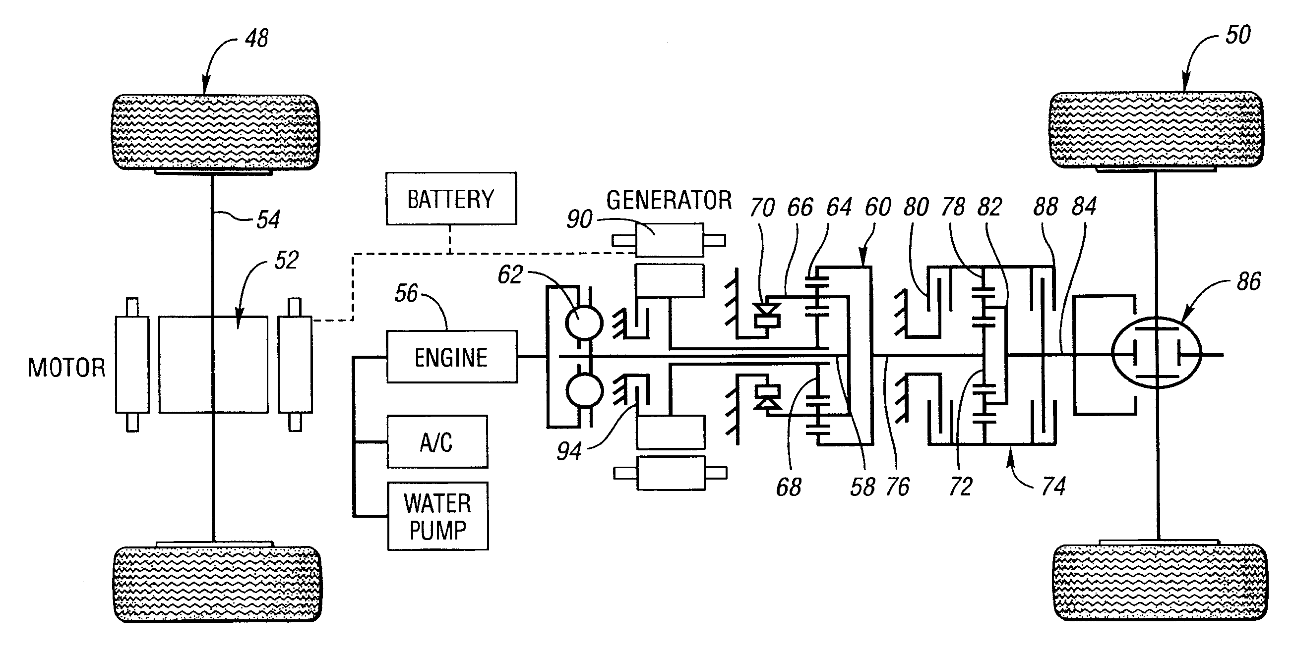 Powertrain for a hybrid vehicle with all-wheel drive capability and method for controlling wheel slip