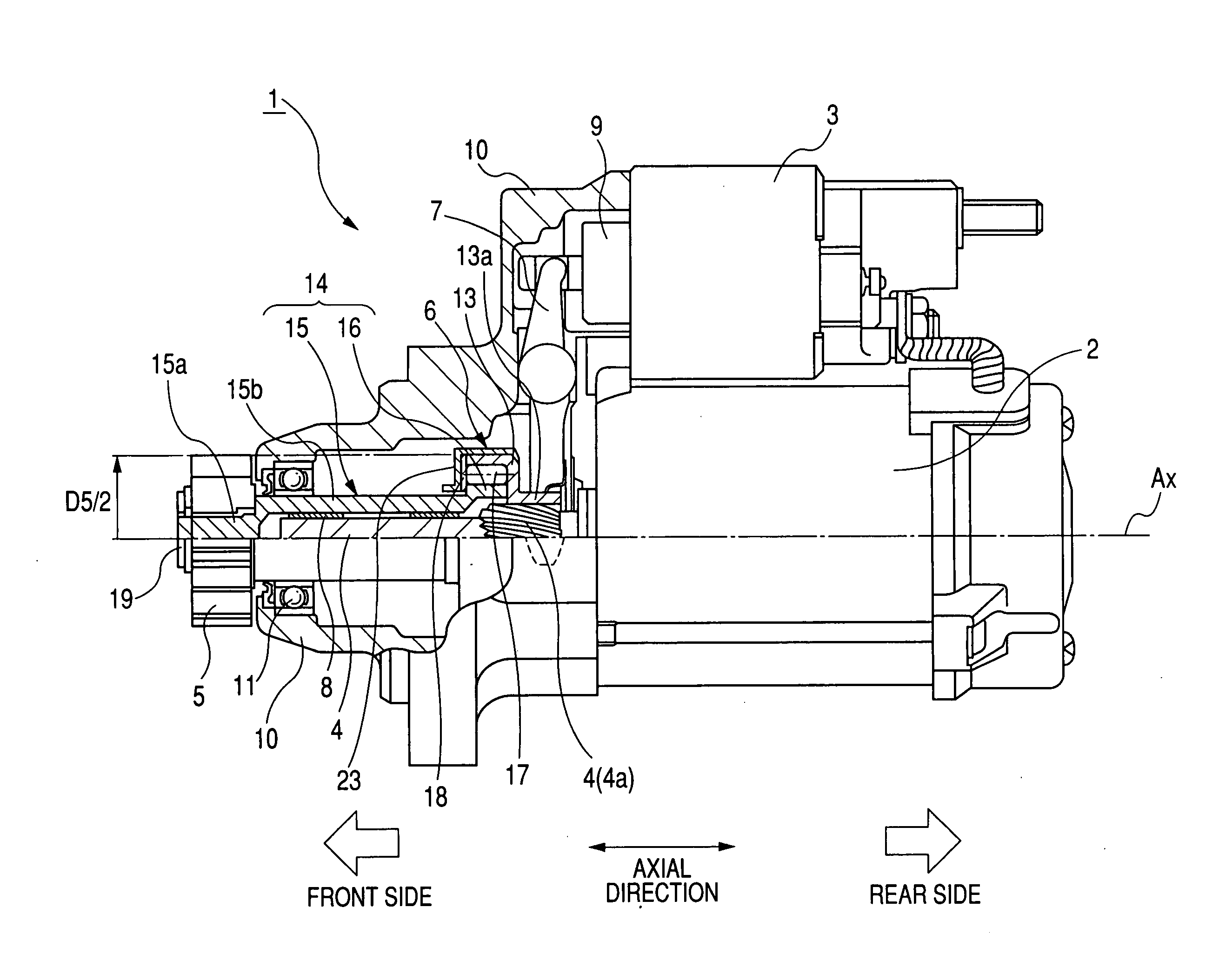 Starter with clutch coaxially disposed on output shaft of motor