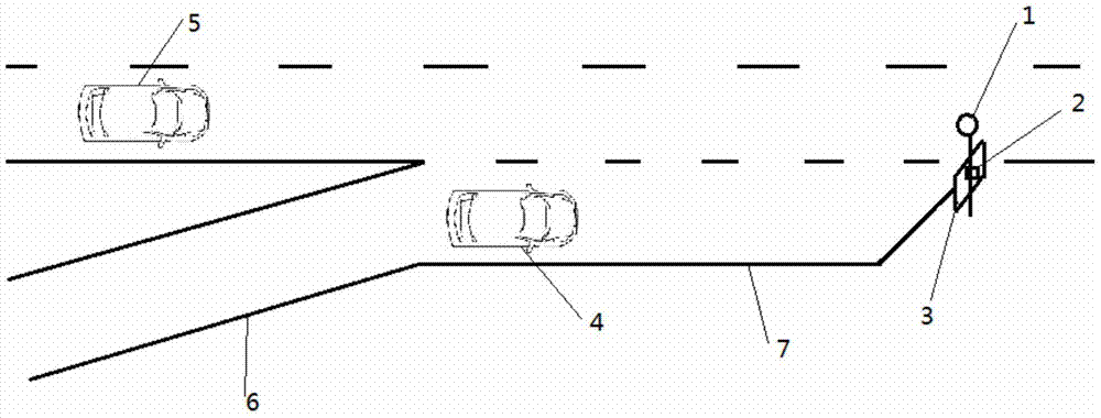 A safety prompting device and prompting method for a ramp vehicle to merge into an arterial road