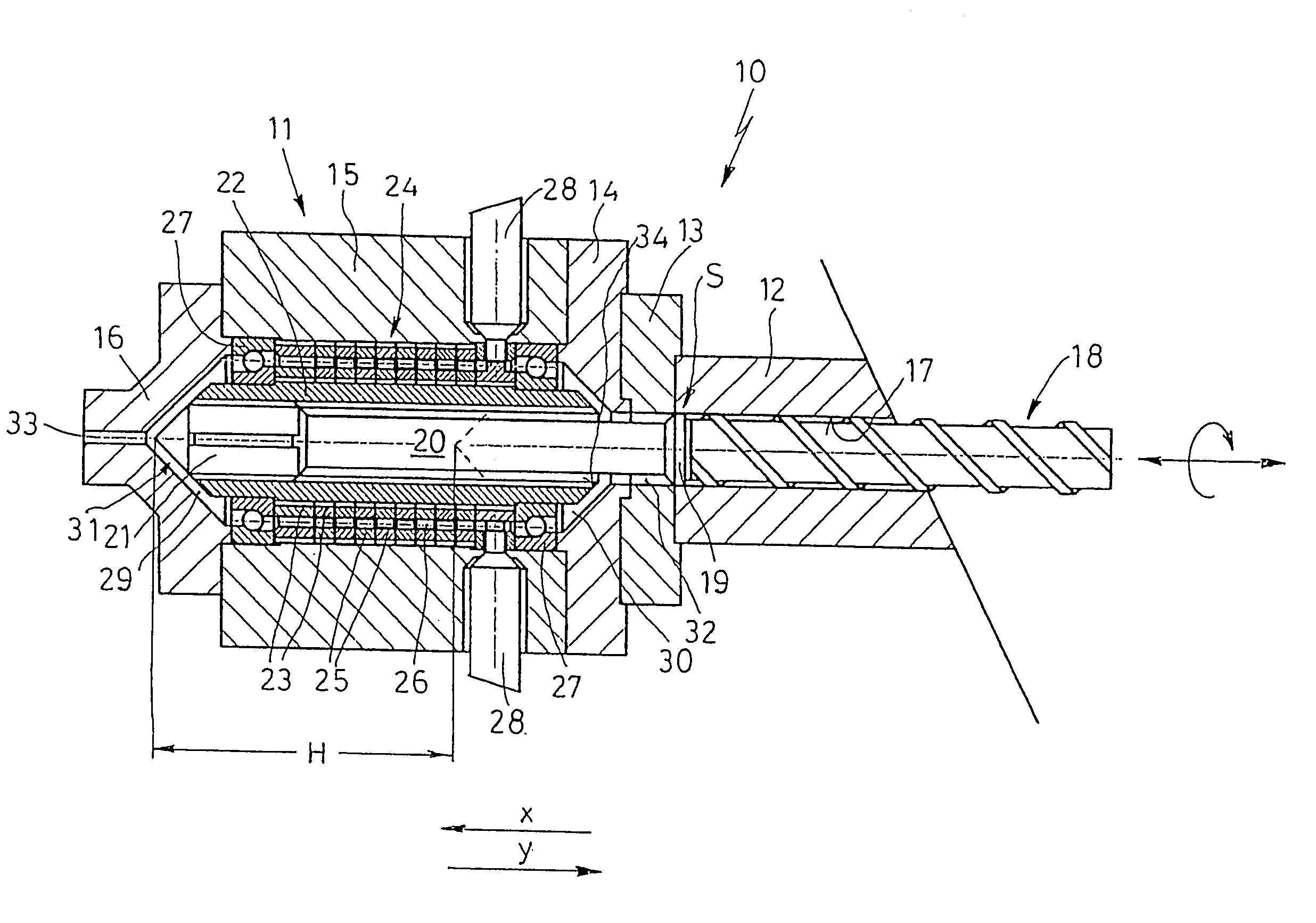 Injection molding unit with a device for mixing and metering plastic melt and additives