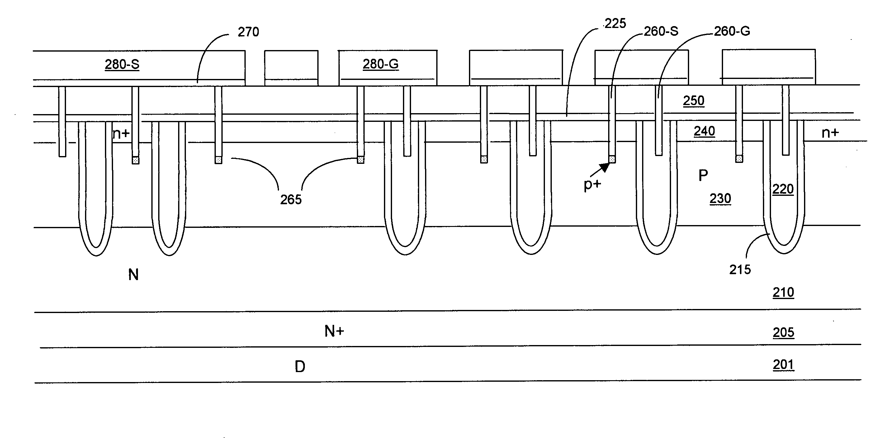 Configuration of trenched semiconductor power device to reduce masked process