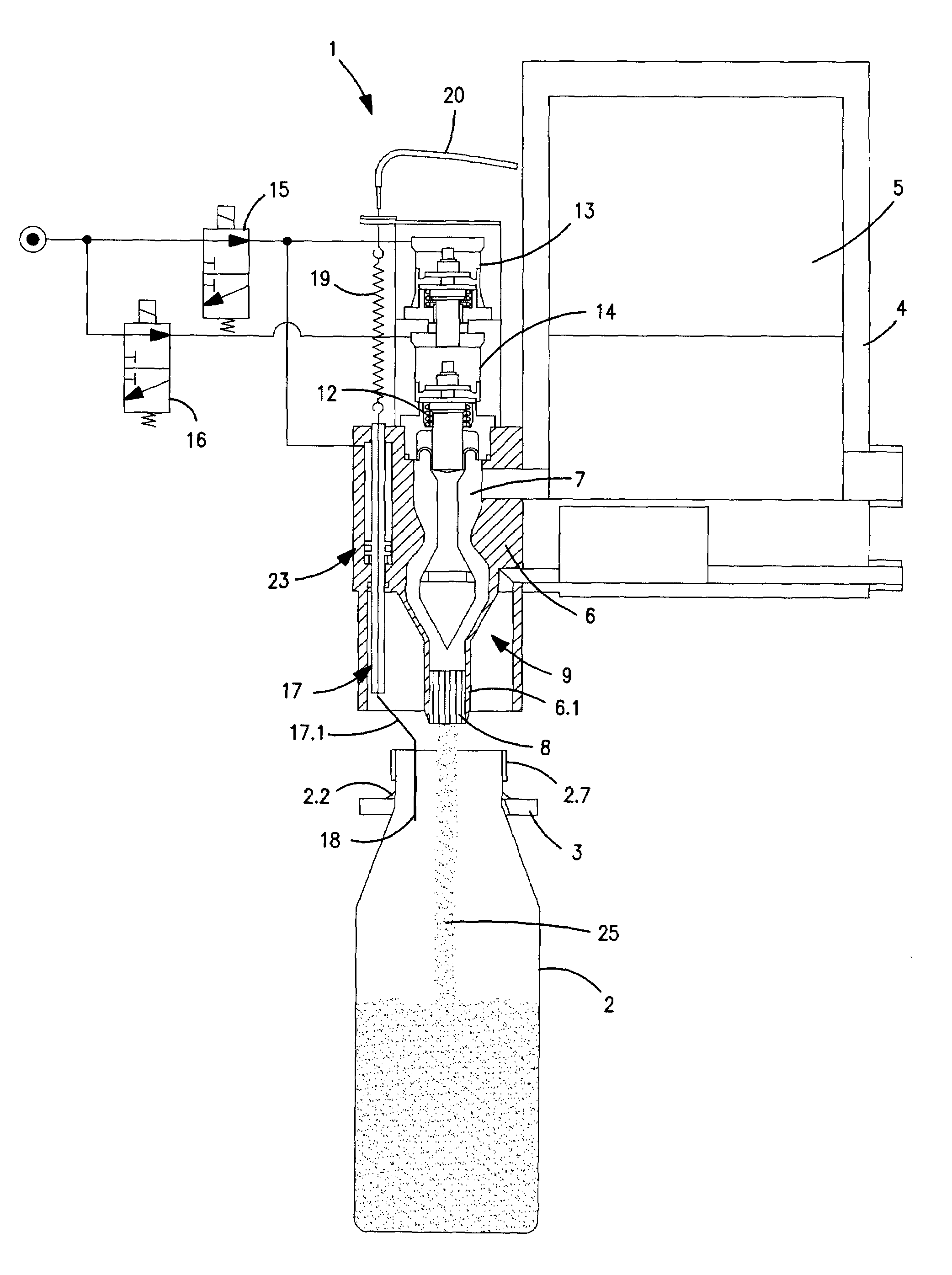 Container filling element for open-filling of containers