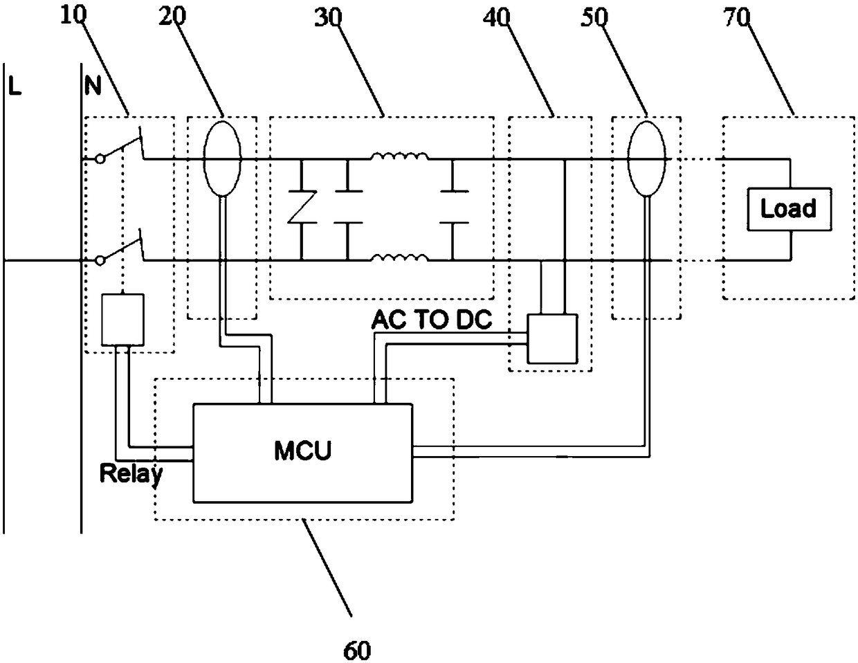 Household appliance and arc fault detection device and method therefor