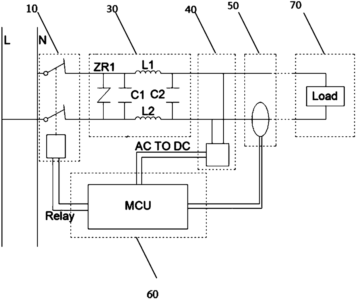 Household appliance and arc fault detection device and method therefor