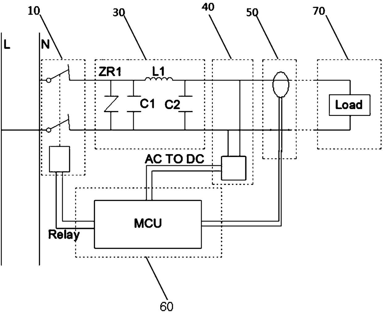 Household appliance and arc fault detection device and method therefor