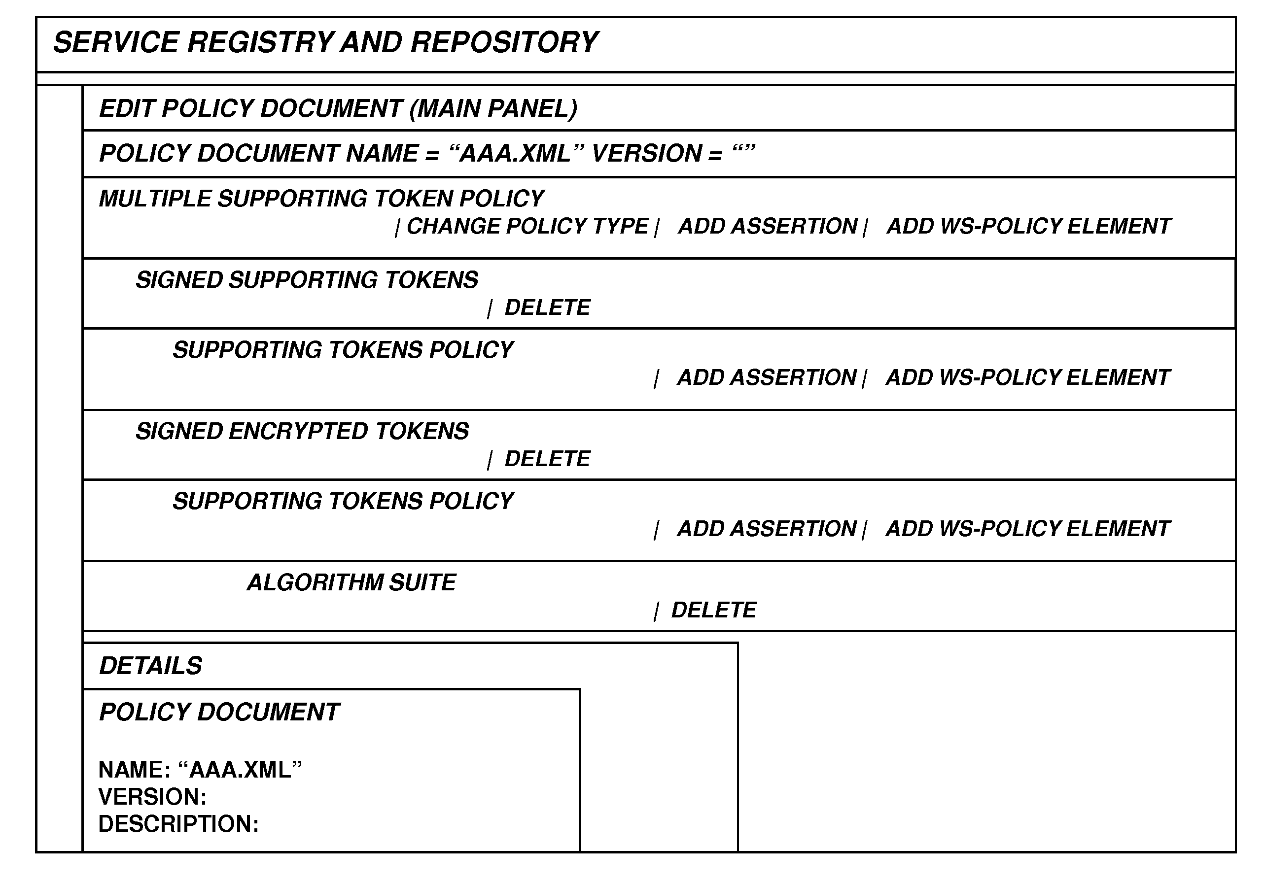 Service registry policy editing user interface