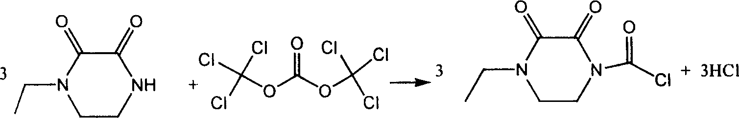 Chemosynthesis method of 1-chloroformyl-4-ethyl-2, 3-dioxopiperazine
