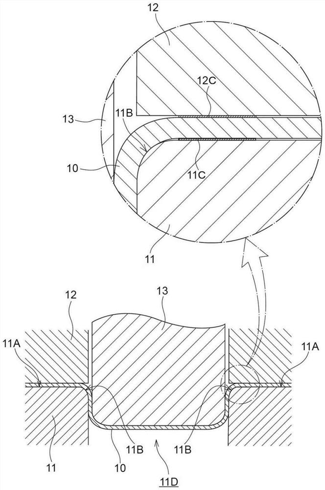 Production method for hot press molded articles, press molded article, die mold and mold set