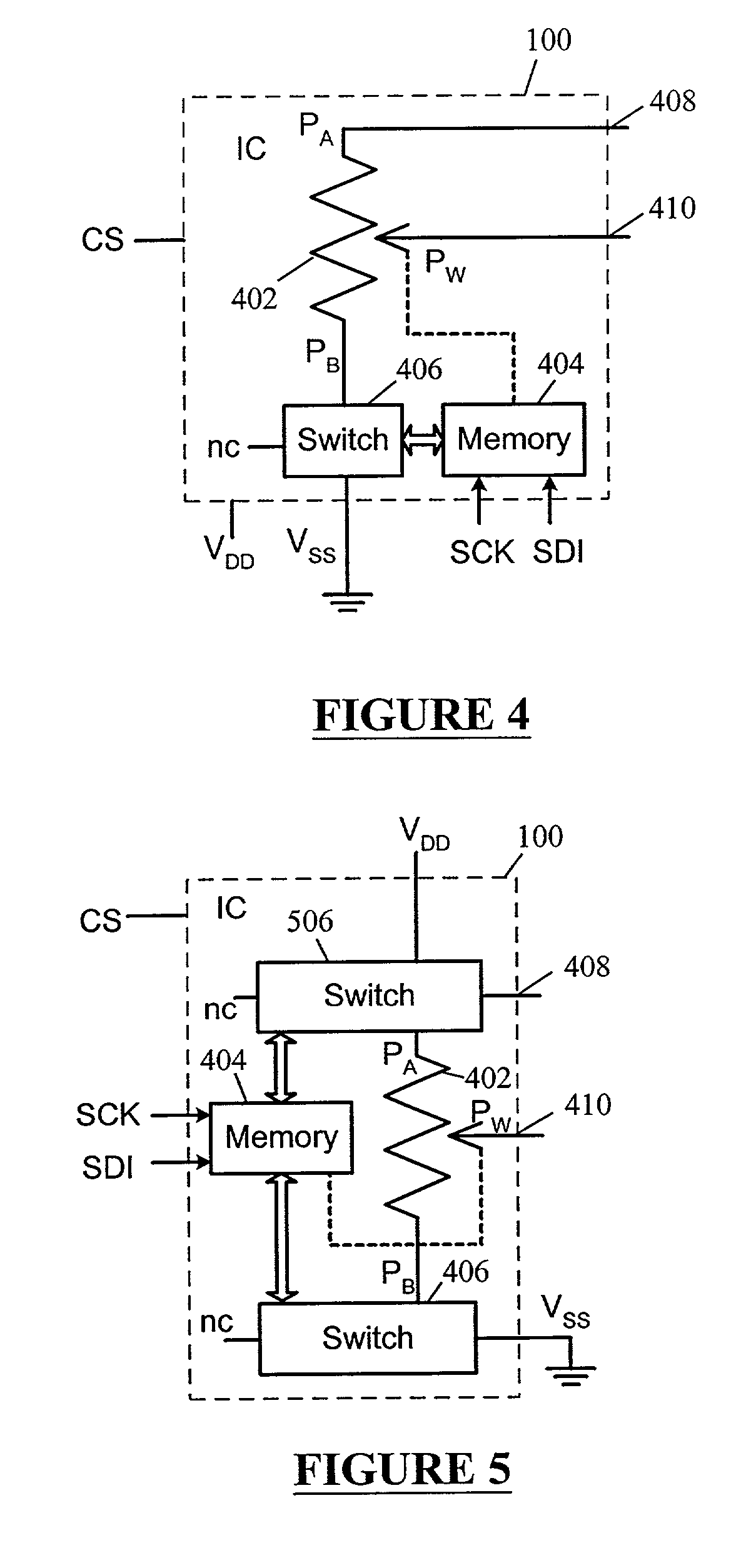 Apparatus and method for a two terminal implementation of rheostat and potentiometer modes in an integrated circuit