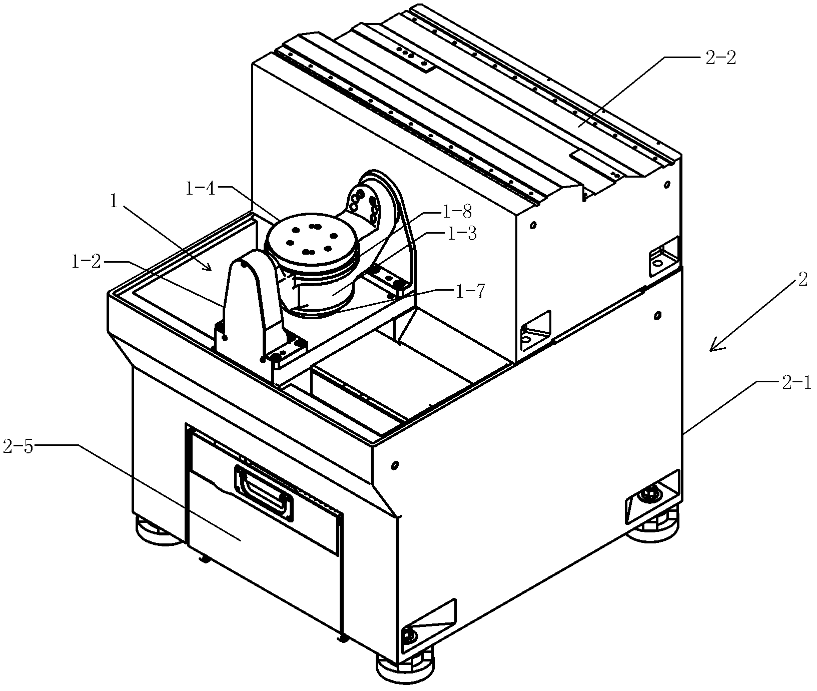 Combined structure of rotary table and base for small-size five-shaft machining device
