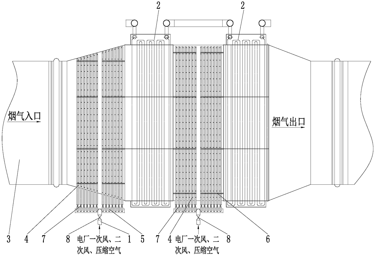 Novel ash removing device and method for low-low-temperature coal economizer