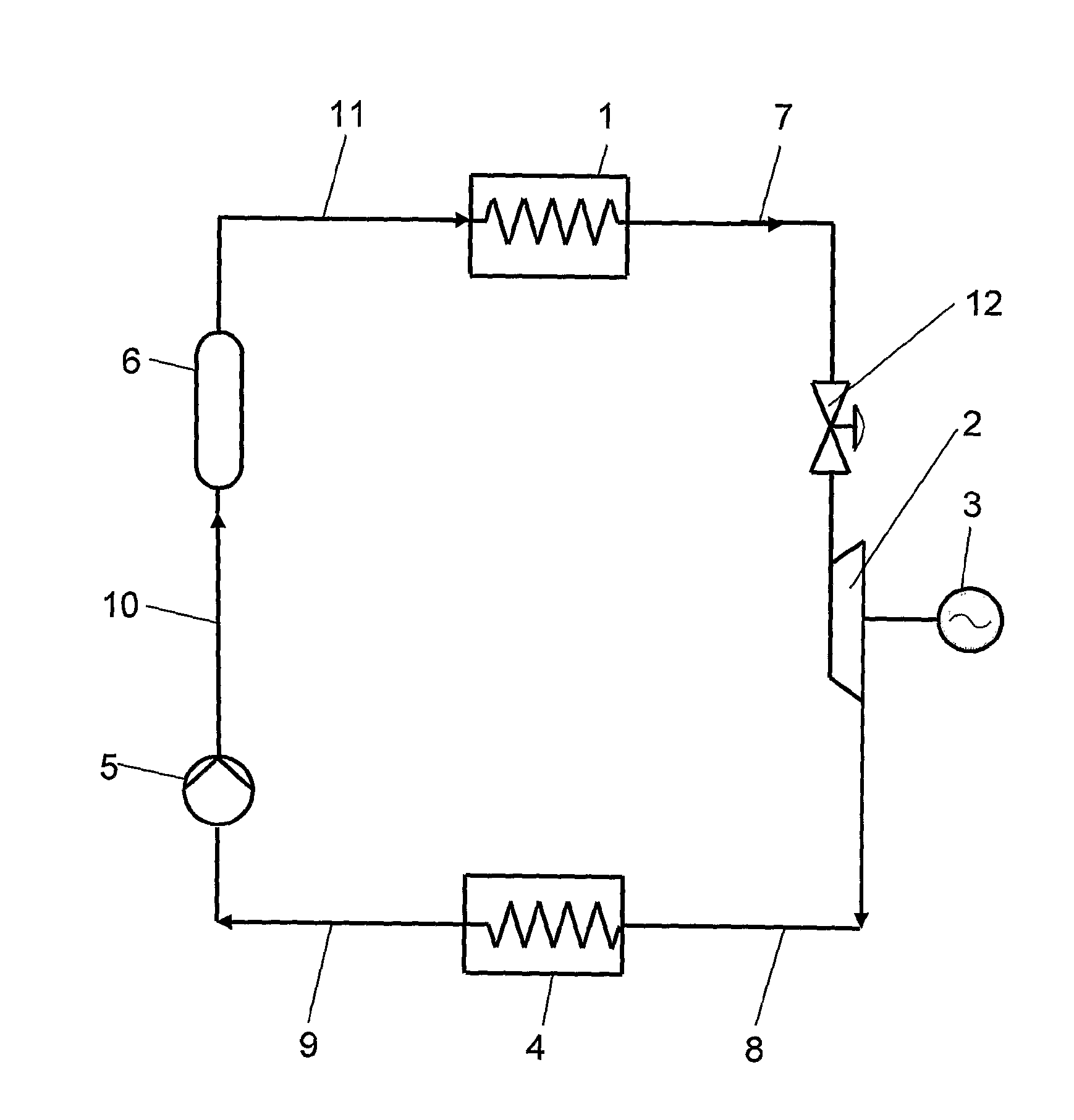Process and device for using of low temperature heat for the production of electrical energy