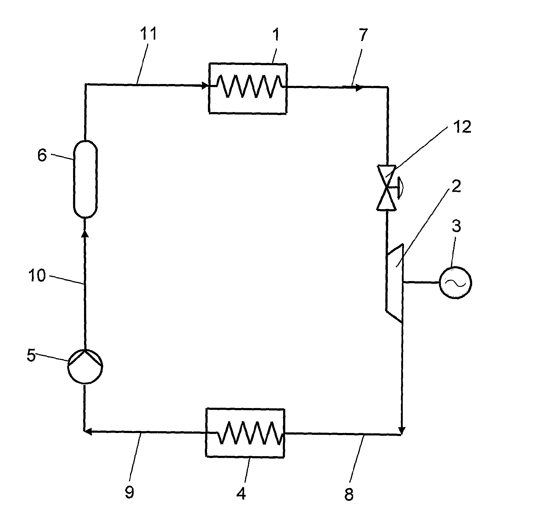 Process and device for using of low temperature heat for the production of electrical energy