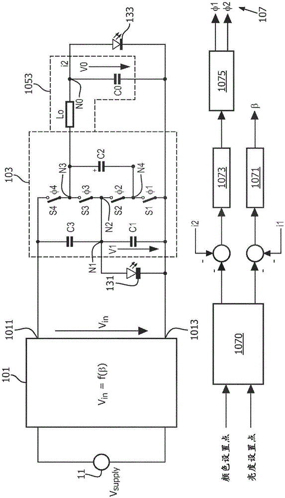 Compact driver, notably for a light emitting diode, having an integrated dual output
