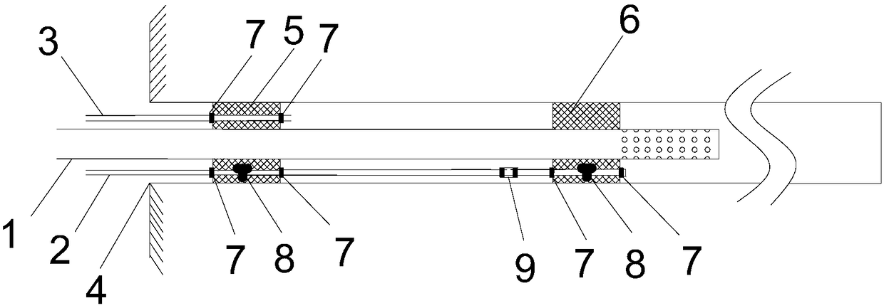 Hole sealing device used for deep coal gas extraction and capable of sealing boreholes twice, injecting once and exhausting once and application method