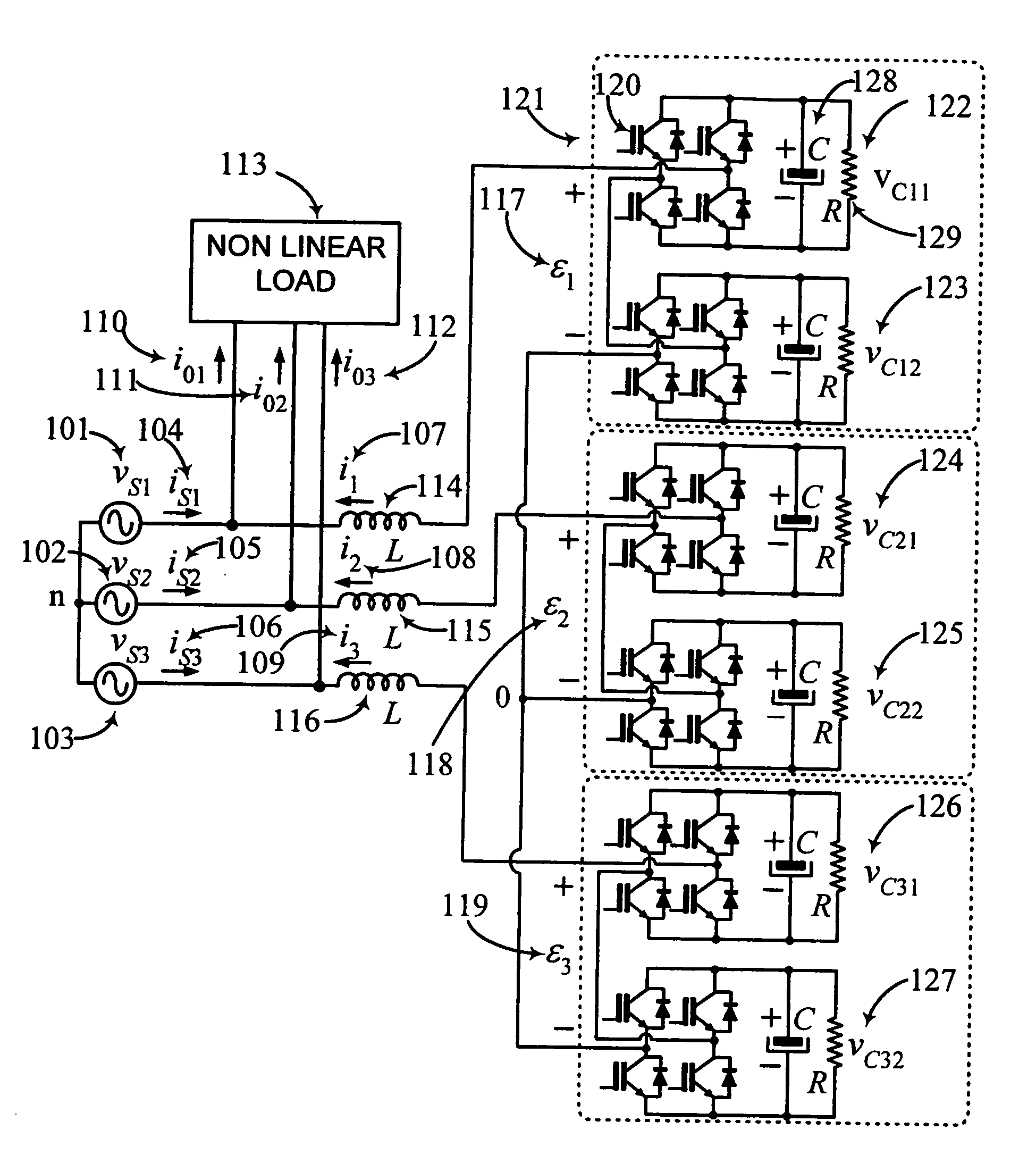 Controller for the three-phase cascade multilevel converter used as shunt active filter in unbalanced operation with guaranteed capacitors voltages balance