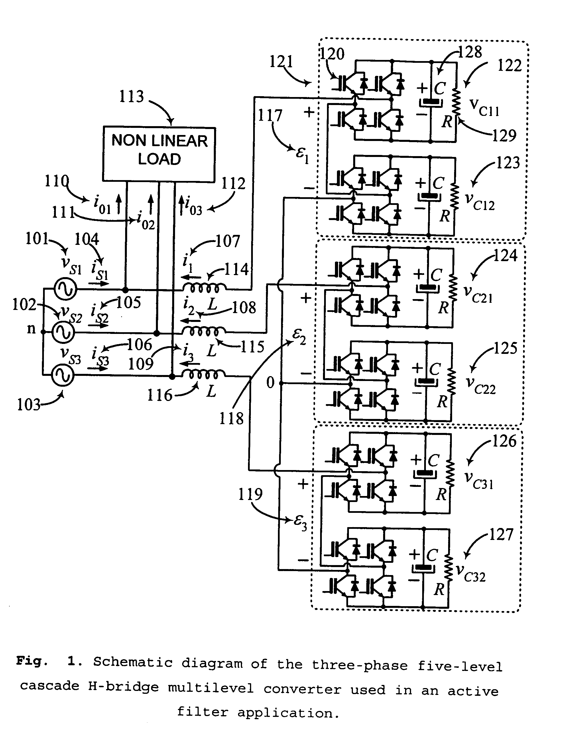 Controller for the three-phase cascade multilevel converter used as shunt active filter in unbalanced operation with guaranteed capacitors voltages balance