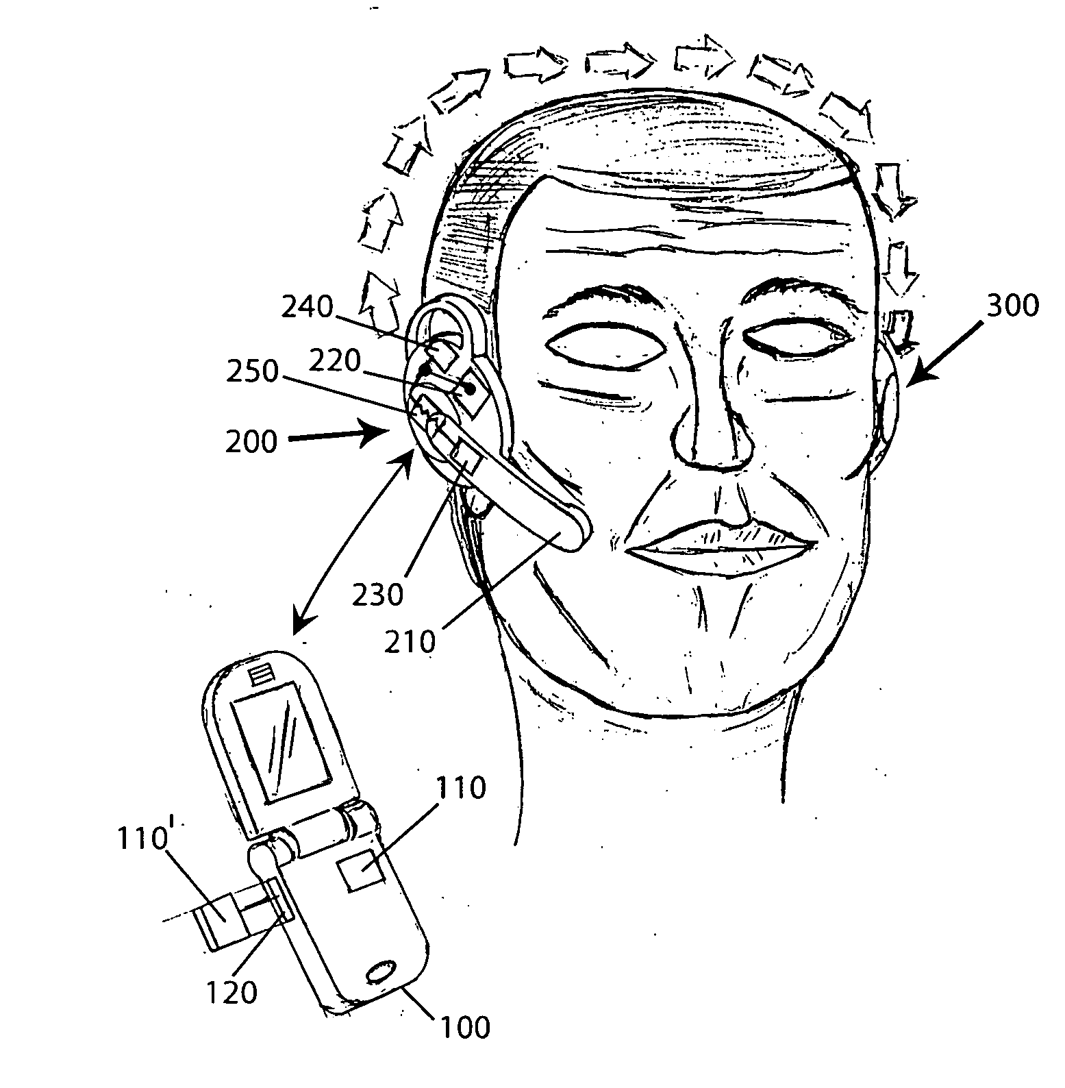 Wireless communication headset with RF module for accessory speaker and system utilizing same