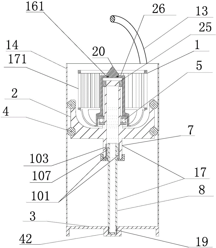 Magnet hook connection self-locking lifting prismatic barrel rotary mop jet flow cleaning and spin-drying device