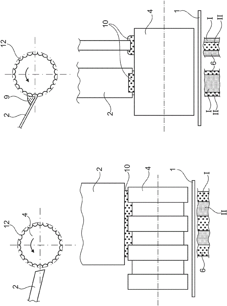 Device for applying a glue track to a wrapping strip of a rod-shaped product of the tobacco processing industry