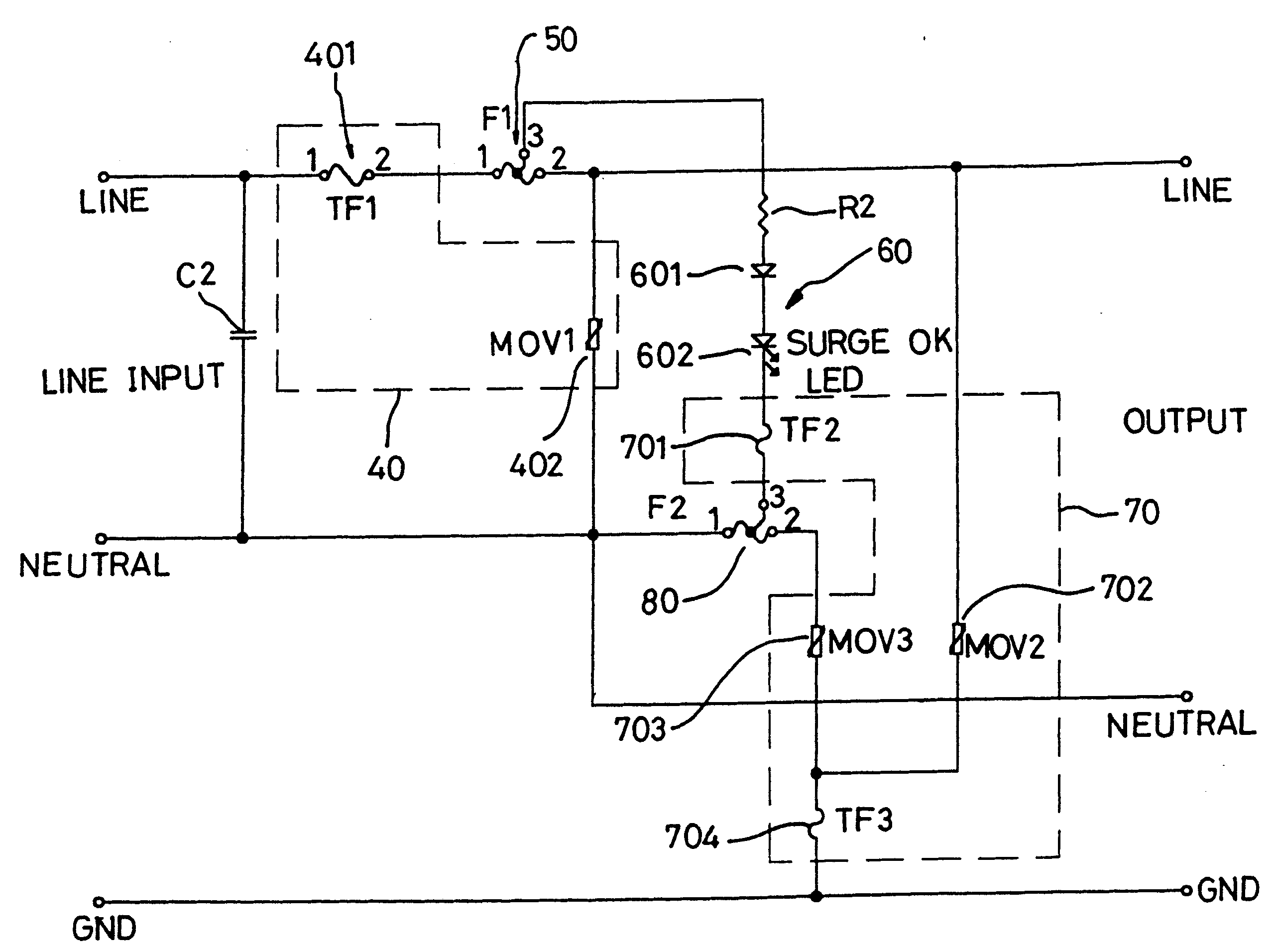 Circuit for displaying exception of three-phase shock wave absorber and multi-end fuse