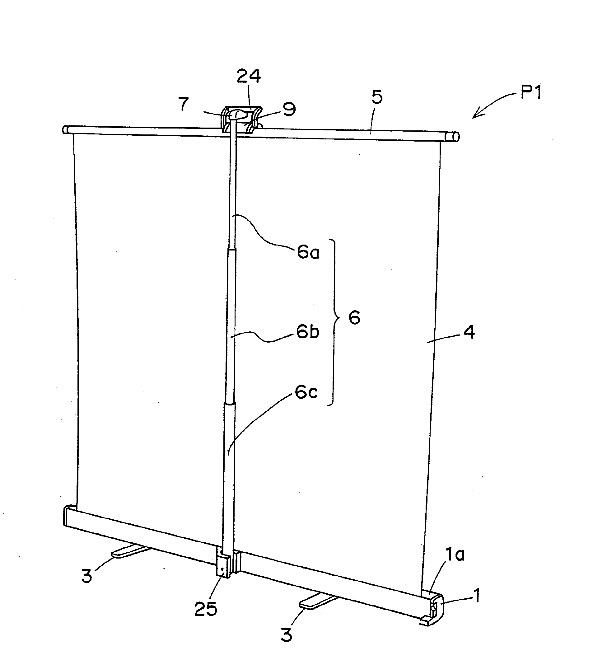 Portable screen assembly and expanding and contracting column and handing tool used therefor