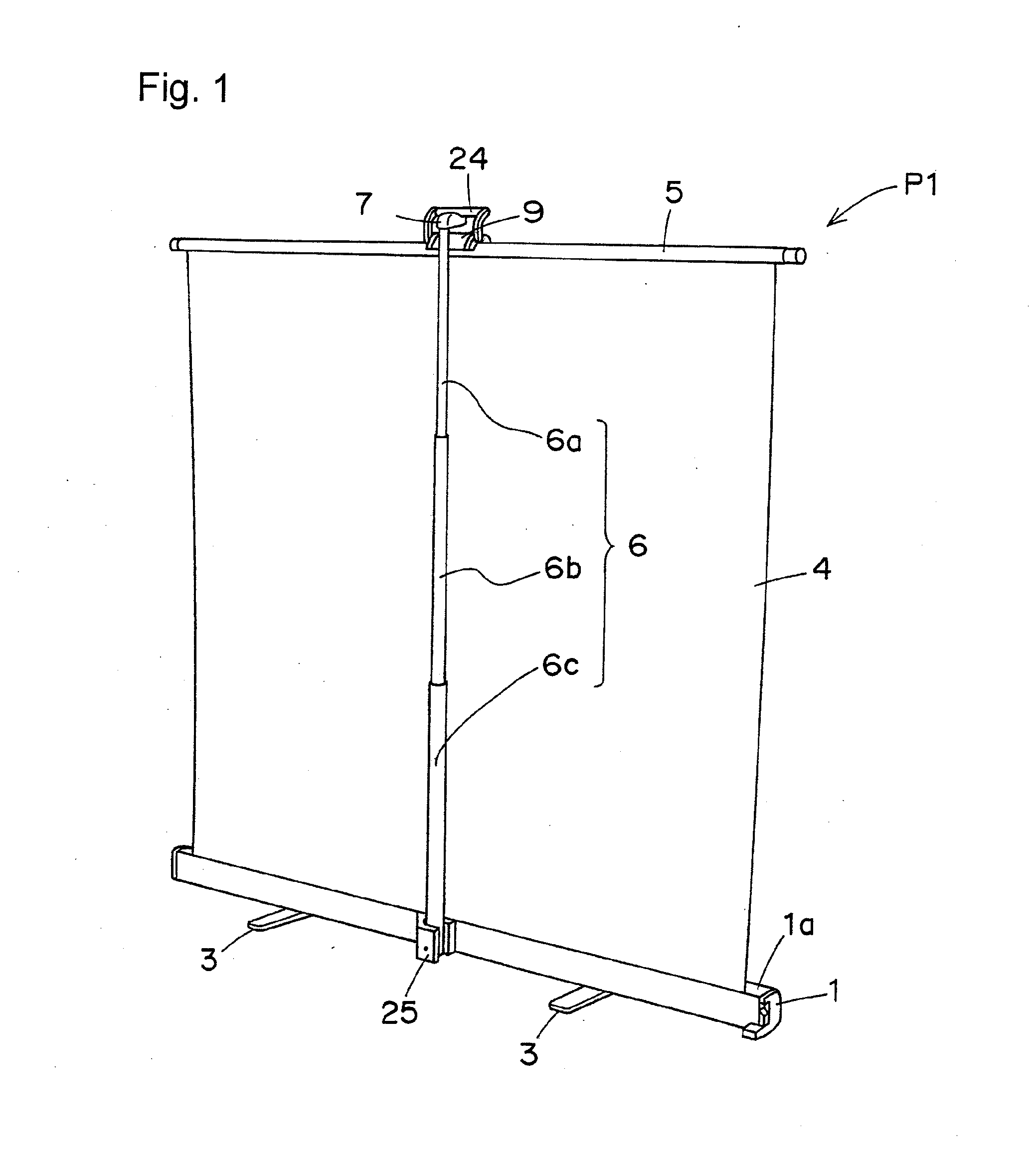 Portable screen assembly and expanding and contracting column and handing tool used therefor