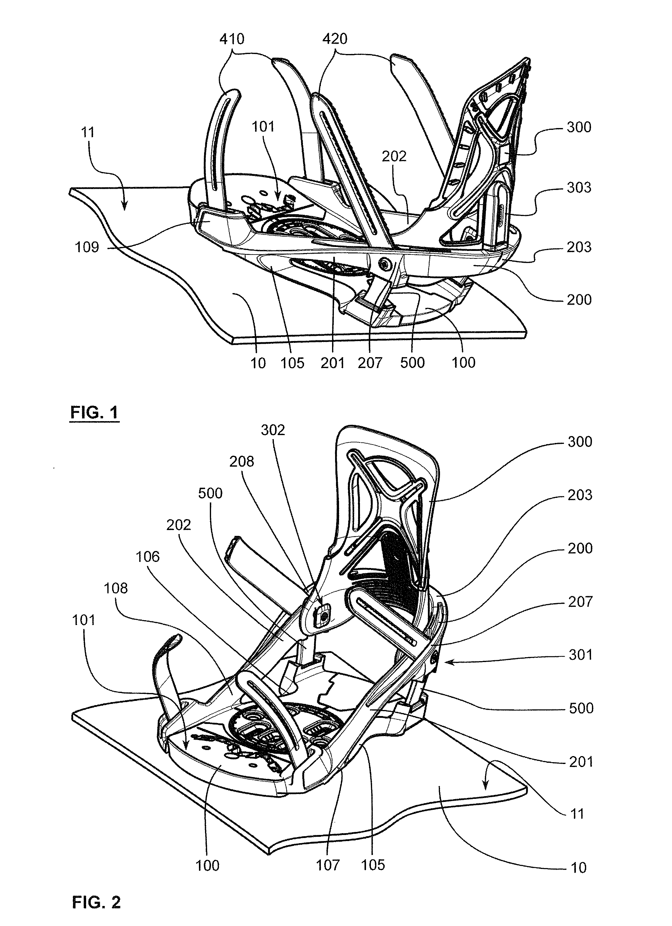 Device for receiving a boot on a gliding apparatus