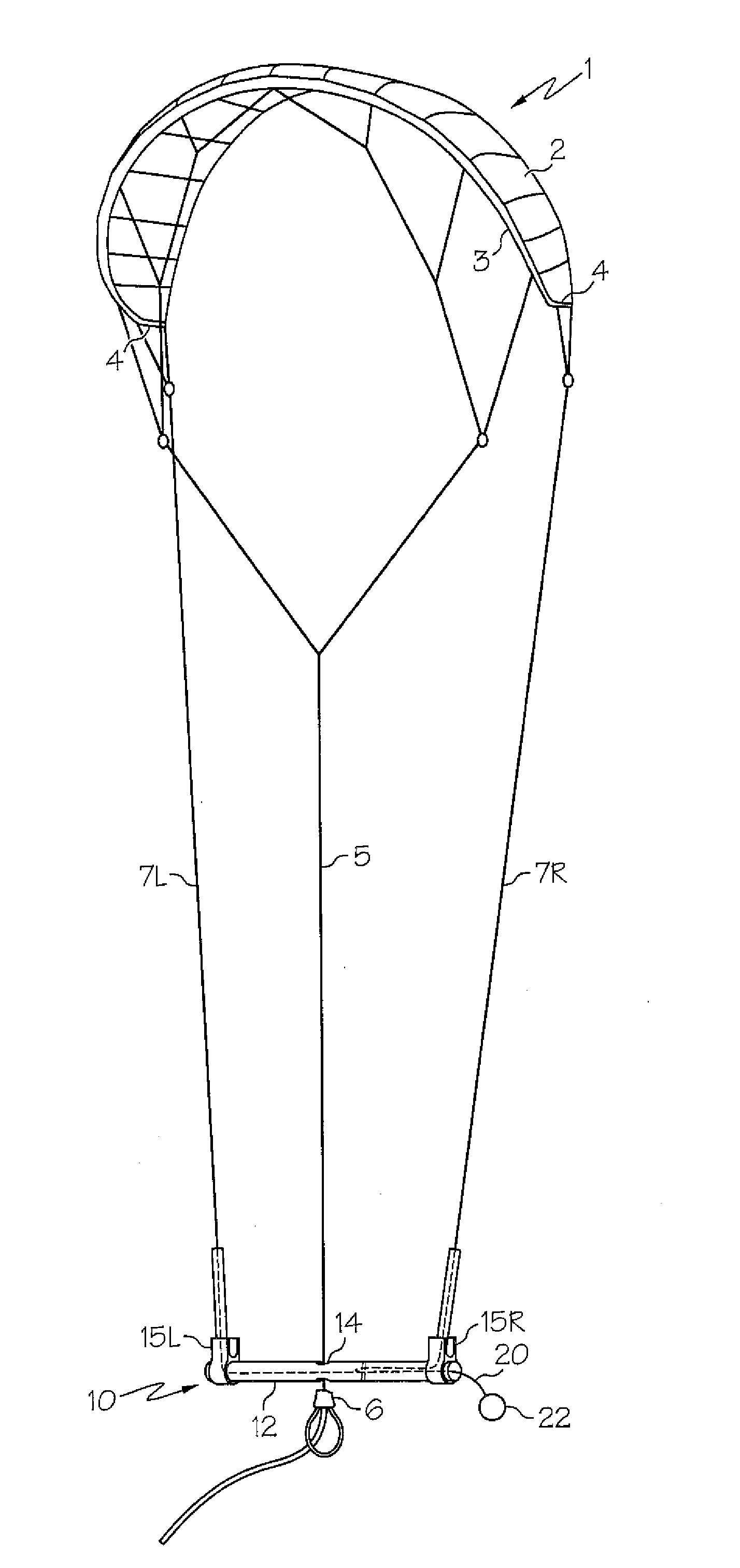 Control bar with outer steering line trim and sheeting system for sport kite