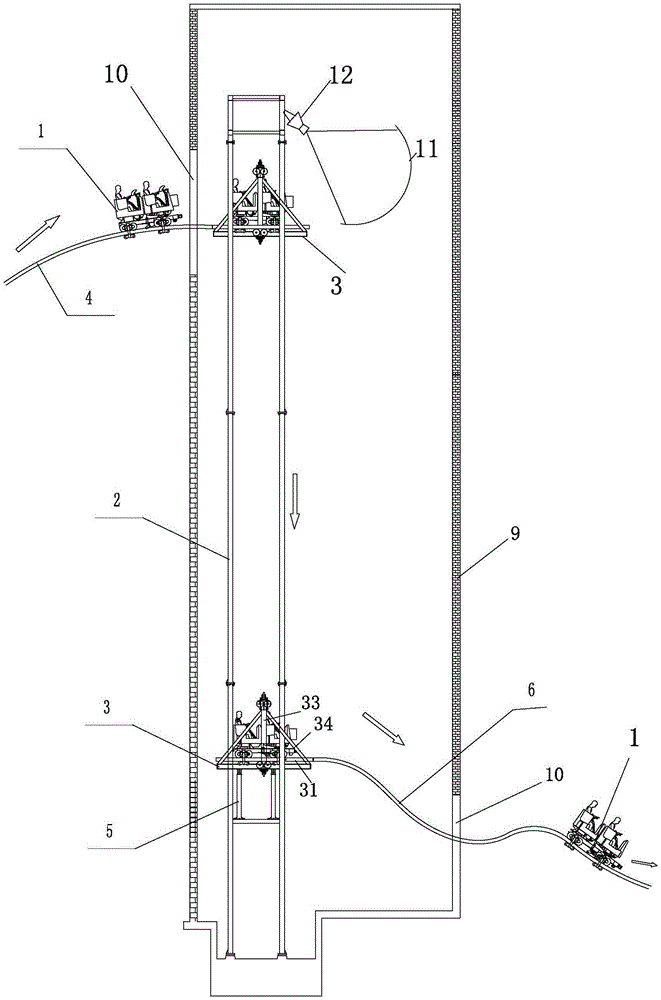 Vertical falling type roller coaster track and application method thereof